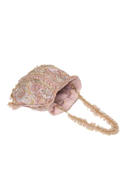 Shop_Doux Amour_Blush Embroidery, Beads Hani Potli _Online_at_Aza_Fashions