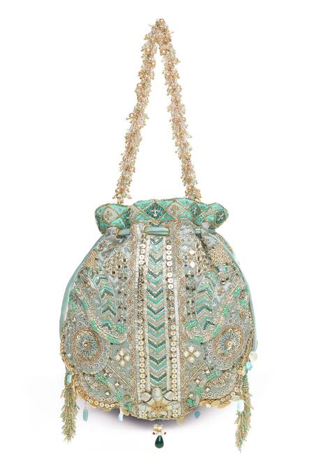 Buy_Doux Amour_Green Embroidery, Beads, Sequins Ruhani Potli _Online_at_Aza_Fashions