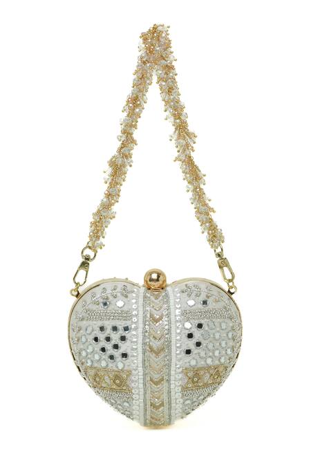 Buy_Doux Amour_Ivory Embroidery, Beads Manzar Clutch _Online_at_Aza_Fashions