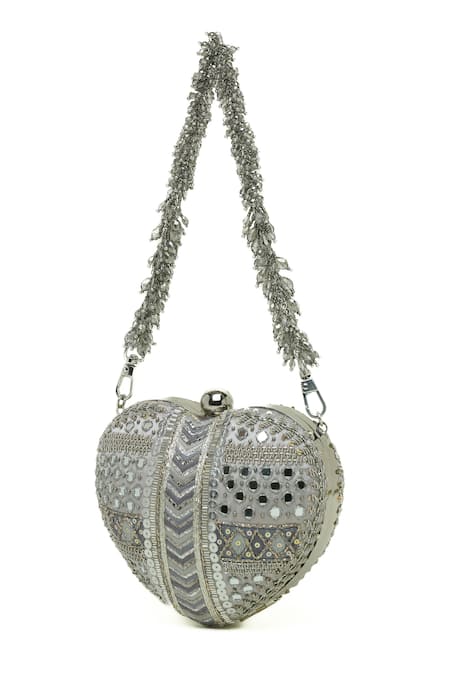 Doux Amour_Silver Beads, Sequins Manzar Embroidered Clutch _Online_at_Aza_Fashions