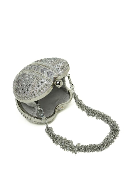 Buy_Doux Amour_Silver Beads, Sequins Manzar Embroidered Clutch _Online_at_Aza_Fashions