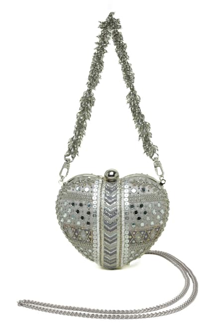Shop_Doux Amour_Silver Beads, Sequins Manzar Embroidered Clutch _Online_at_Aza_Fashions