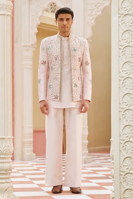 Contrast By Parth Pink Silk Embroidery, Sequins Gulzaar Jacket And Pant Set 