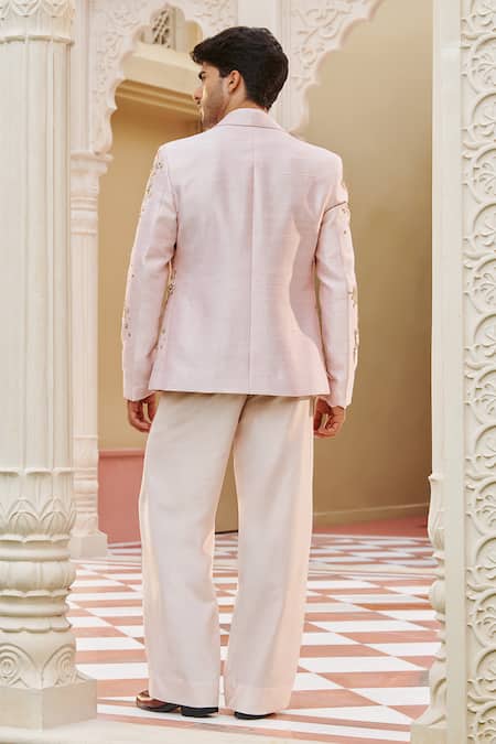 Contrast By Parth Pastel Pink Embellished Blazer & Pant Set 