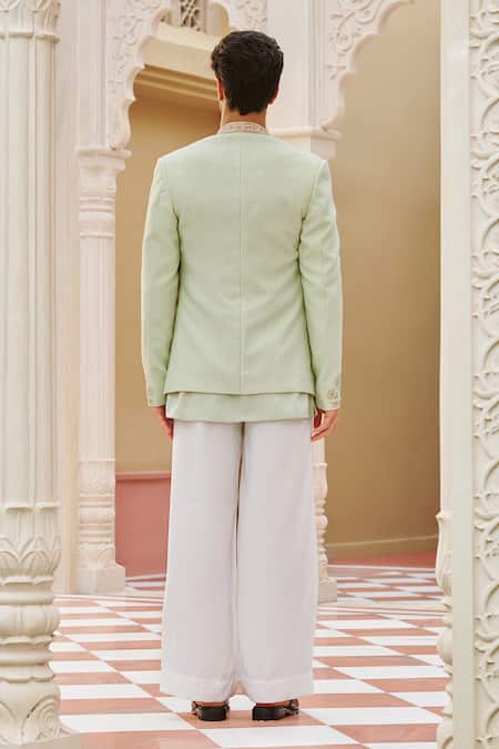 Contrast By Parth Mint Green Bandhgala Jacket Set 