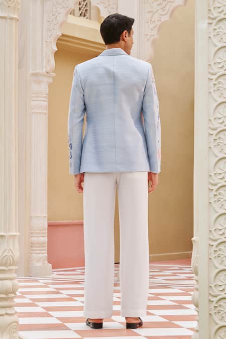 Contrast By Parth Powder Blue Embroidered Blazer Set 
