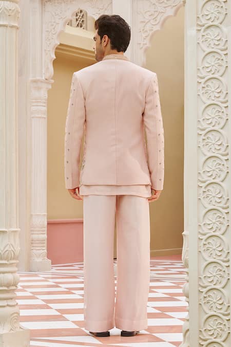 Contrast By Parth Pastel Pink Bandhgala Jacket Set 
