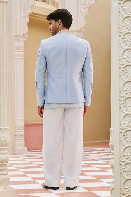 Contrast By Parth Powder Blue Bandhgala Jacket Set 