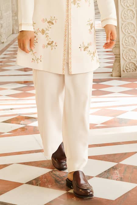 Contrast By Parth_Cream Twill Embroidery Sherwani Set _Online_at_Aza_Fashions