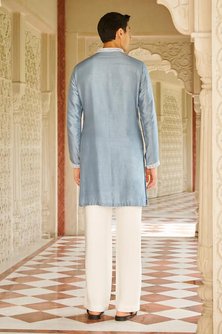 Contrast By Parth Embroidered Blue Kurta Trouser Set 
