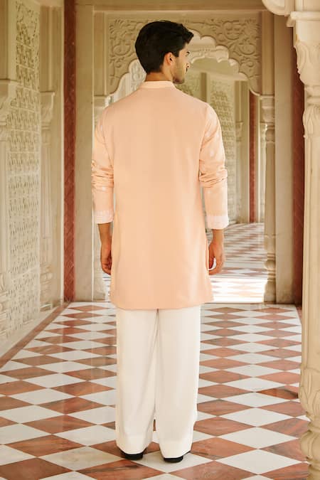 Contrast By Parth Embroidered Peach Kurta Set 