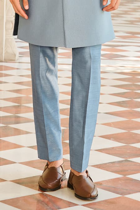 Contrast By Parth_Blue Jacquard, Silk Denium Rooh Sherwani Set _Online_at_Aza_Fashions