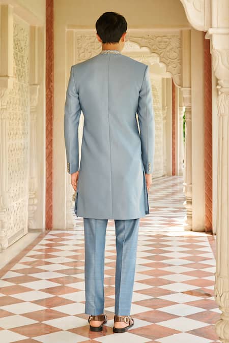 Contrast By Parth Denium Blue Rooh Sherwani Set 
