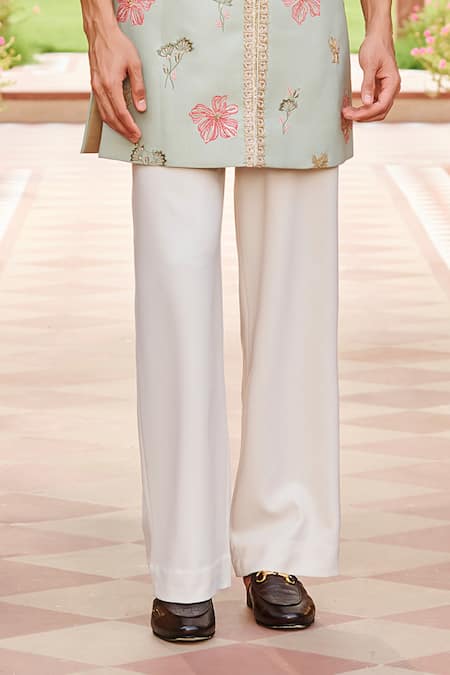 Contrast By Parth_Green Jacquard, Silk Embroidery, Metallic Pastel Kurta With Waistcoat Set _Online_at_Aza_Fashions