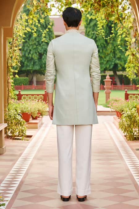 Contrast By Parth Pastel Green Kurta with Waistcoat Set 