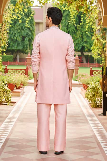 Contrast By Parth Light Pink Kurta & Sleeveless Waistcoat Set 
