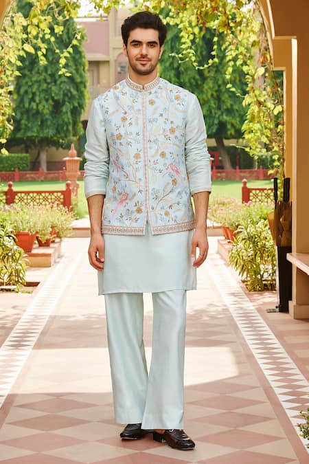 Contrast By Parth Blue Silk Embroidery Hunar Bundi Kurta Set 