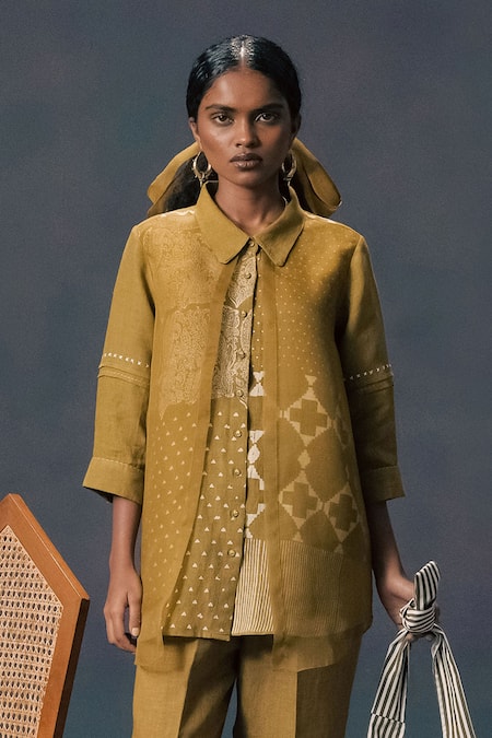 Arcvsh By Pallavi Singh Moss Green Discharge Print Shirt 