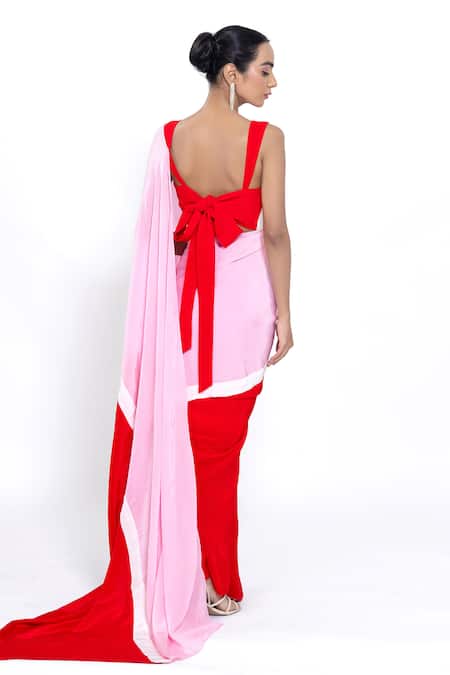 Ellemora Fashions Berry Blush Colorblock Saree With Blouse 