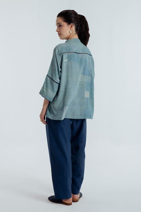 Rias Jaipur Indigo Sky Abstract Pattern Shirt 