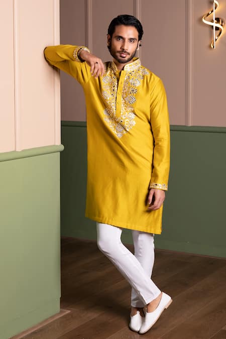 Kaaj Button Old Leather Applique Kurta Set 