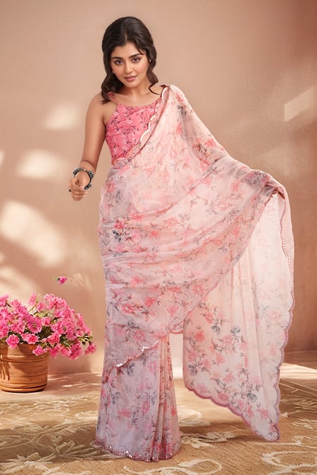 Shop_Naintara Bajaj_Multi Color Chinon Mirrors Printed Saree With Unstitched Blouse Piece _Online_at_Aza_Fashions