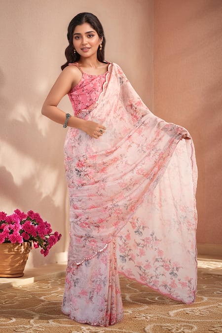 Naintara Bajaj_Multi Color Chinon Mirrors Printed Saree With Unstitched Blouse Piece _at_Aza_Fashions