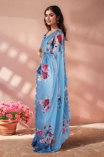Buy Khwaab By Sanjana Lakhani Multi Color Chinon Mirrors Border Embroidered Saree With Unstitched Blouse Piece Online at Aza Fashions Buy_Khwaab By Sanjana Lakhani_Multi Color Chinon Mirrors Border Embroidered Saree With Unstitched Blouse Piece _Online_at_Aza_Fashions