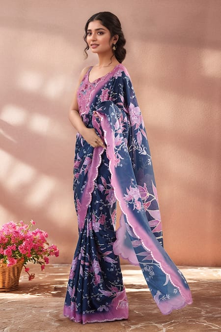 Naintara Bajaj_Multi Color Chinon Mirrors Printed Saree With Unstitched Blouse Piece _Online_at_Aza_Fashions