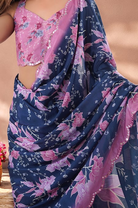 Buy_Naintara Bajaj_Multi Color Chinon Mirrors Printed Saree With Unstitched Blouse Piece _Online_at_Aza_Fashions