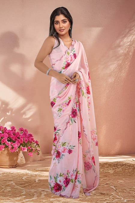 Buy_Naintara Bajaj_Multi Color Chinon Mirrors Printed Saree With Unstitched Blouse Piece _Online_at_Aza_Fashions