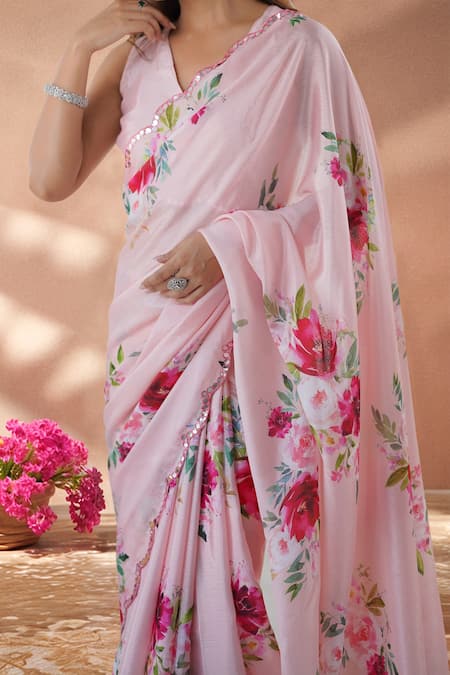 Shop_Naintara Bajaj_Multi Color Chinon Mirrors Printed Saree With Unstitched Blouse Piece _Online_at_Aza_Fashions