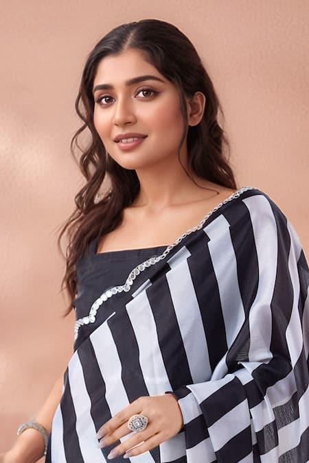 Naintara Bajaj Black Chinon Mirrors Printed Saree With Unstitched Blouse Piece Online at Aza Fashions Naintara Bajaj_Black Chinon Mirrors Printed Saree With Unstitched Blouse Piece _Online_at_Aza_Fashions
