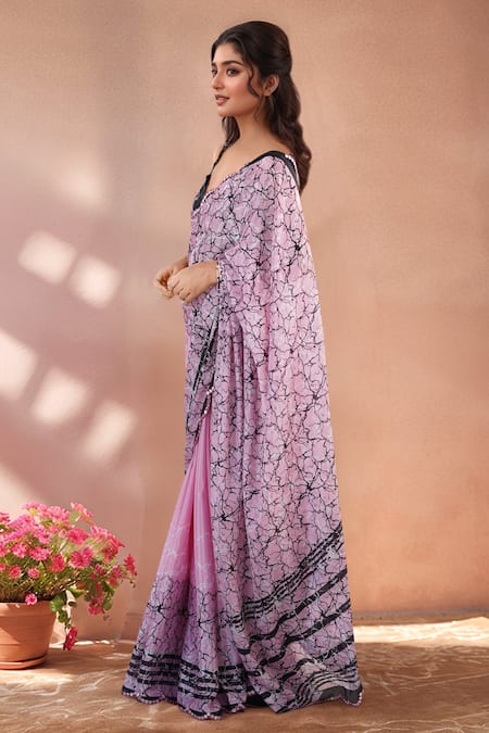 Naintara Bajaj_Multi Color Chinon Mirrors Printed Saree With Unstitched Blouse Piece _Online_at_Aza_Fashions