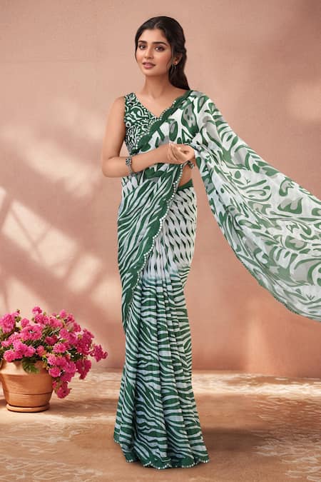 Buy_Naintara Bajaj_Multi Color Chinon Mirrors Printed Saree With Unstitched Blouse Piece _Online_at_Aza_Fashions