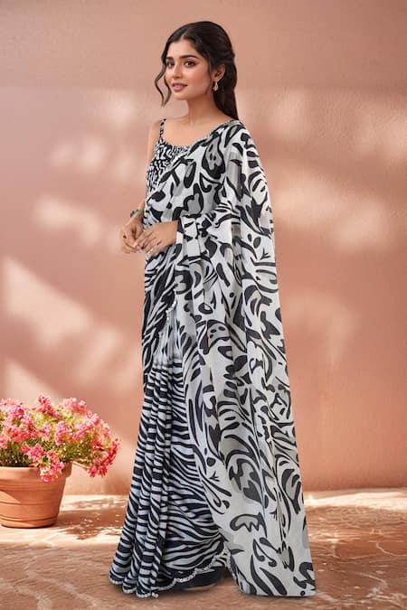 Buy Naintara Bajaj Multi Color Chinon Mirrors Printed Saree With Unstitched Blouse Piece Online at Aza Fashions Buy_Naintara Bajaj_Multi Color Chinon Mirrors Printed Saree With Unstitched Blouse Piece _Online_at_Aza_Fashions
