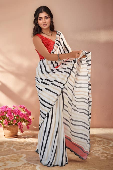 Buy_Naintara Bajaj_Multi Color Chinon Mirrors Printed Saree With Unstitched Blouse Piece _Online_at_Aza_Fashions