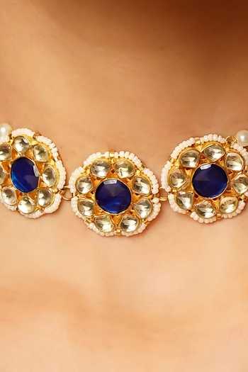 Maisara Jewelry Gold Plated Pachi Kundan And Pearl Three-tiered Choker Online at Aza Fashions Maisara Jewelry_Gold Plated Pachi Kundan And Pearl Three-tiered Choker _Online_at_Aza_Fashions