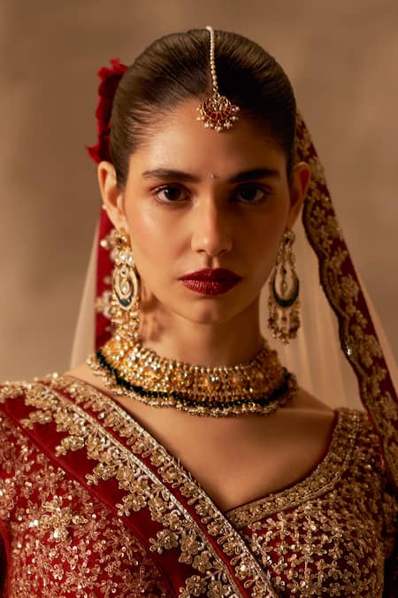 Buy_Maisara Jewelry_Green Gemstones, Beads, Pearls Kundan And Necklace & Earrings Set _Online_at_Aza_Fashions