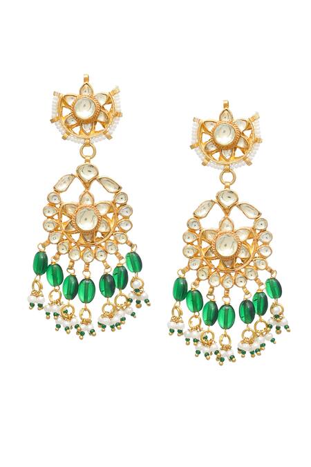 Shop_Maisara Jewelry_Green Gemstones, Beads, Pearls Kundan And Necklace & Earrings Set _Online_at_Aza_Fashions