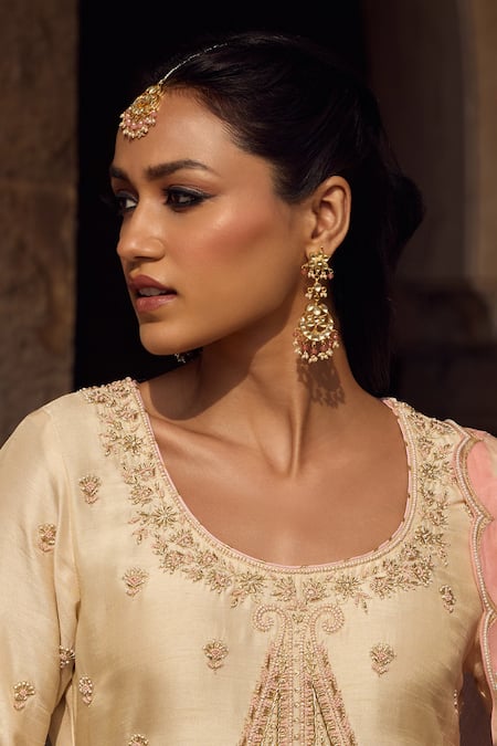 Maisara Jewelry Gold Plated Stones, Pearls, Beads Kundan And Drop Earrings 