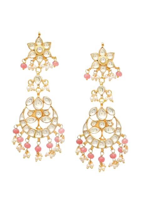 Maisara Jewelry Kundan & Pearl Beaded Drop Earrings 