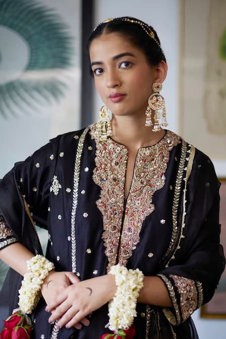 Maisara Jewelry Gold Plated Gemstones, Pearls, Faux Diamonds Kundan And Embellished Drop Earrings 