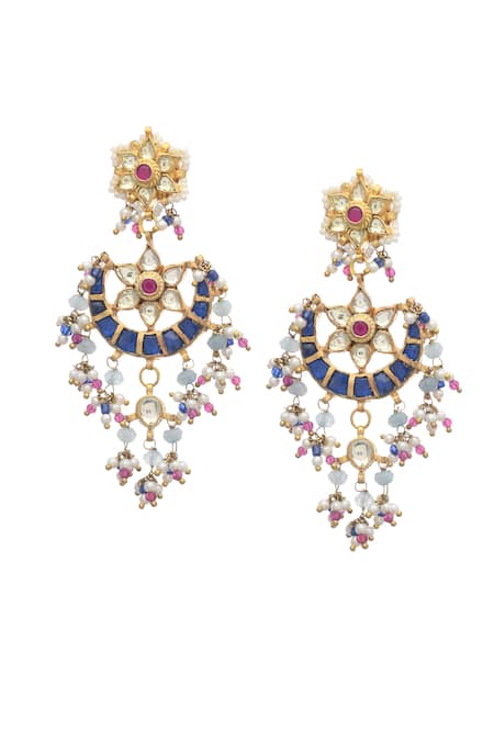 Maisara Jewelry Kundan & Beaded Crescent Drop Earrings 