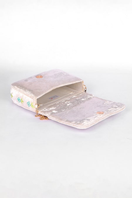 Fuchsia by aashaka mehta_Off White Beads, Embroidery Beaded Floral Velvet Clutch _Online_at_Aza_Fashions