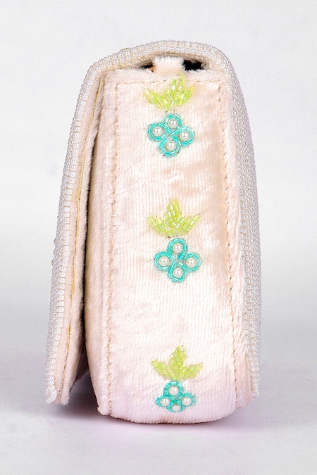 Shop_Fuchsia by aashaka mehta_Off White Beads, Embroidery Beaded Floral Velvet Clutch _Online_at_Aza_Fashions
