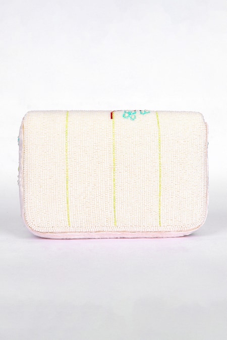 Fuchsia by aashaka mehta Beaded Floral Embroidered Velvet Clutch 