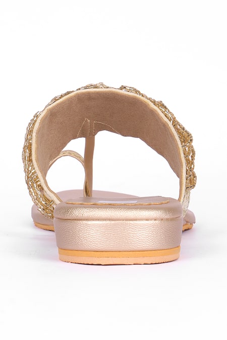Buy_Fuchsia by aashaka mehta_Gold Sequins, Embroidery Arora Kolhapuri Sandals _Online_at_Aza_Fashions