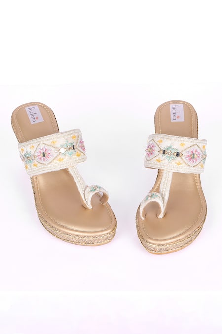 Fuchsia by aashaka mehta Arora Embroidered Kolhapuri Wedges 