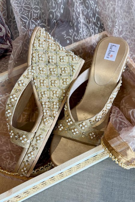 Fuchsia Gold Beads, Sequins, Embroidery Criss Cross Wedges 